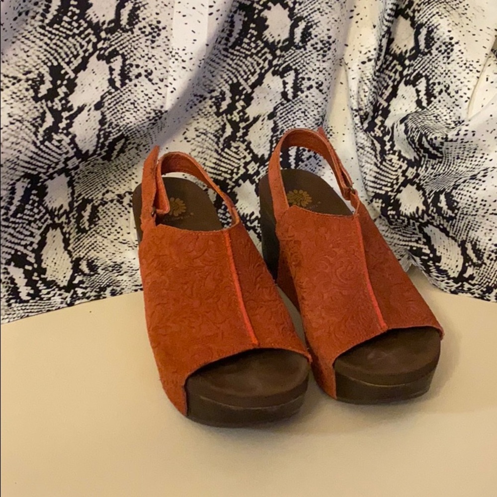 Yellow box orange platform sandals